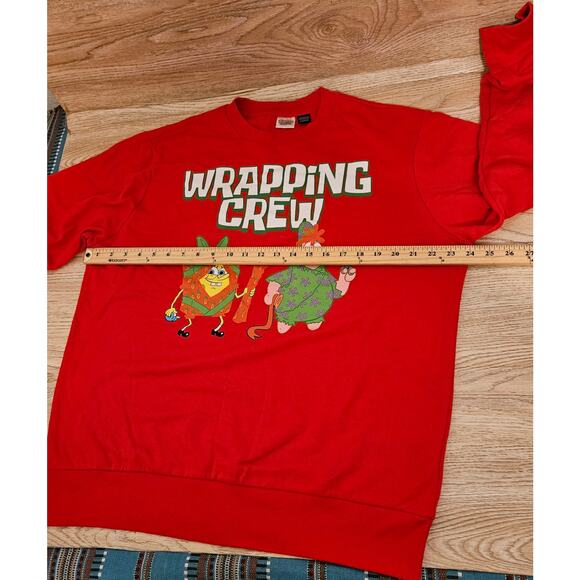 SpongeBob SquarePants Christmas Wrapping Crew Red Sweatshirt Mens Size Large - Picture 4 of 6